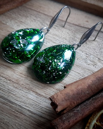 Kolczyki łezki srebro-zieleń, Figa handmade accessories