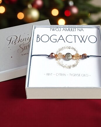 Amulet - BOGACTWO - świąteczne pudełko - PIRYT, CYTRYN, TYGRYSIE OKO, kaktusia