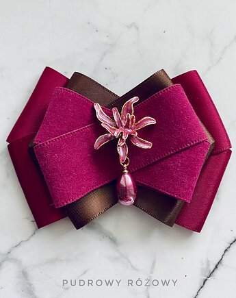 Zamszowa  Brosza z Kwiatem i  perłą w kolorze bakłażana Nowość, Pudrowy Różowy