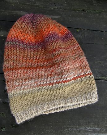 ombre krem rudy/ czapka, agat handmade