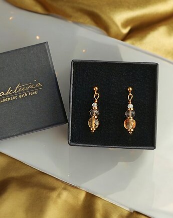 Kolczyki DOBROBYT - cytryn, kwarc dymny, kryształ górski - delikatne, kaktusia