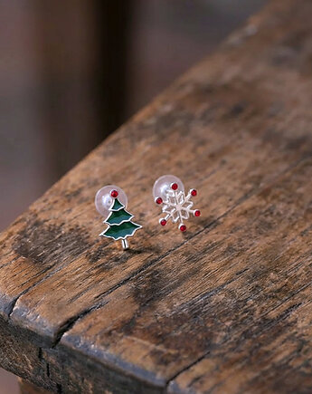 Świąteczne kolczyki srebrne z choinką, Ewa Saj Silver