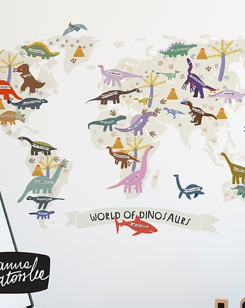 Mapa świata z dinozaurami. Naklejki ścienne zestaw, OSOBY - Prezent dla dziecka
