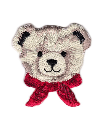 Naszywka naprasowanka MIŚ MISIU termo haft 5x5,3cm czerwona kokarda, Wyszywane