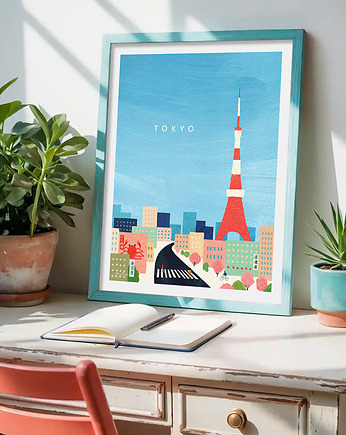 Tokio Japonia - plakat 50x70 cm - panorama z Tokyo Tower, minimalmill
