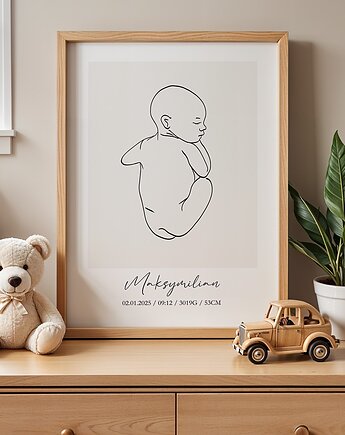 Metryczka Dziecka LineArt - personalizowany plakat z noworodkiem typ4, Dekoracjan