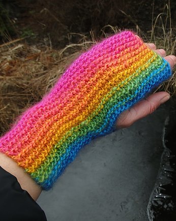 tęcza w prążki / mitenki, agat handmade