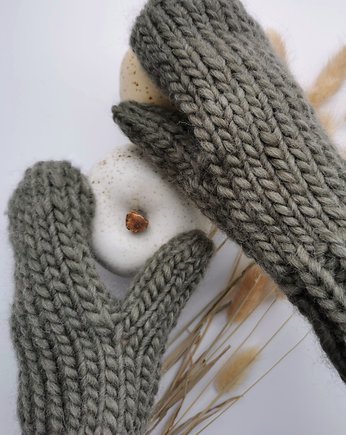 WOOLY wełniane rękawiczki na drutach- szałwia, sploteka