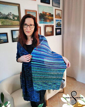 UNIKAT szal dziergany "Deep Ocean Blues", MARISCAPES