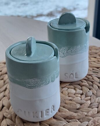 Ceramiczne ręcznie robione pojemniki na sól i cukier handmade, NOWdeco