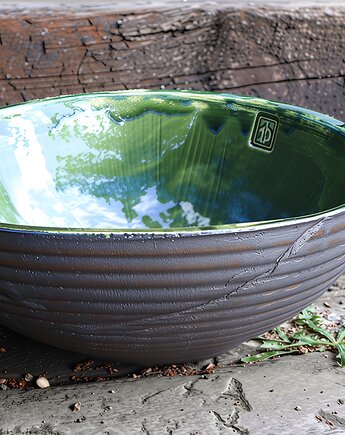 Umywalka Ceramiczna Nablatowa Ręcznie Robiona w Ciemnej Butelkowej Zieleni, Ceramika Nastawka