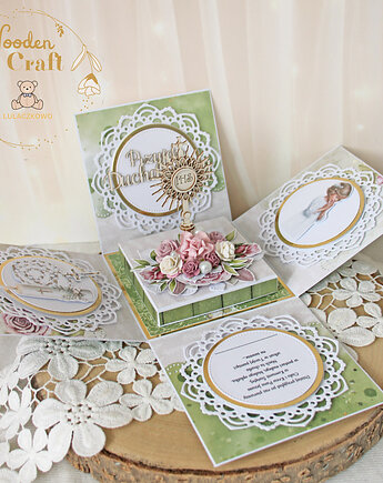 Exploding box komunijny, kartka na komunię "Violet Roses" GOTOWY, Lulaczkowo