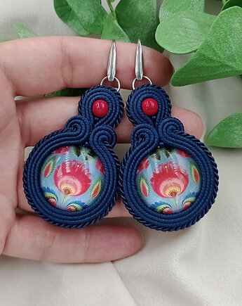 Kolczyki soutache łowickie folkowe polski folk wycinanka, Soutacheria