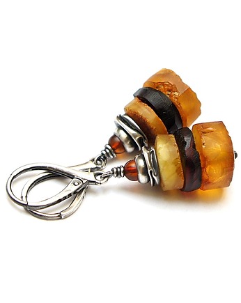 Kolczyki srebrne Bursztynowe dropsy vol. 7 , Katia i krokodyl