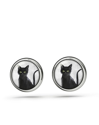 Kolczyki sztyfty - Czarny kot - mini, OSOBY - Prezent dla dziewczynki