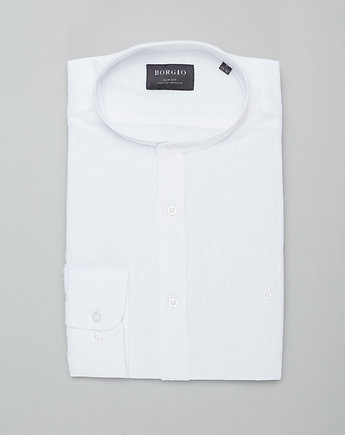 Koszula męska lniana ze stójką lentini 00386 biały slim fit, OSOBY - Prezent dla Chłopaka