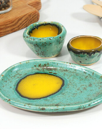 Ceramiczny zestaw - podstawka, jajecznik, miseczka na sól, 10FingersArt