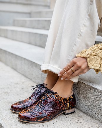 SZNUROWANE PÓŁBUTY - SKÓRA NATURALNA - MODEL 246 - KOLOR KOLOROWY WĄŻ, Zapato