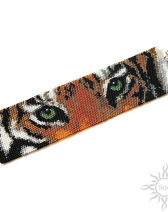 Eye of the Tiger, szeroka wyplatana bransoleta, beading, Sol