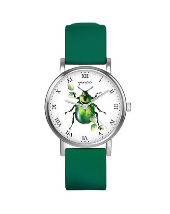 Zegarek  mały - Zielony żuczek - silikonowy, zielony, yenoo