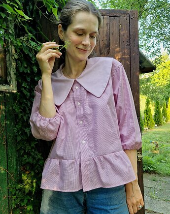 Koszula z kołnierzem upcyklingowa różowa z kołnierzem oversize, From.us brand