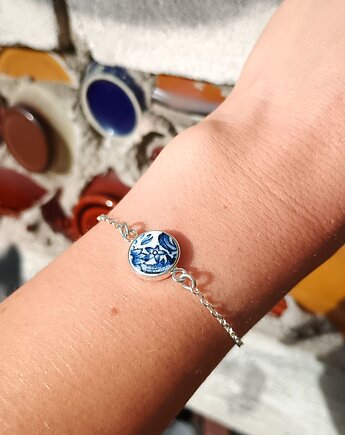 Bransoletka w kobaltowe kwiaty, biżuteria z talerzy