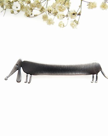 Broszka srebrna oksydowana- Jamnik, VENUS GALERIA