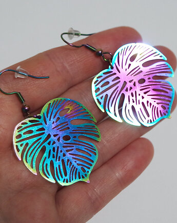 Kolekcja Starlight - kolczyki liść Monstera - stal, yenoo