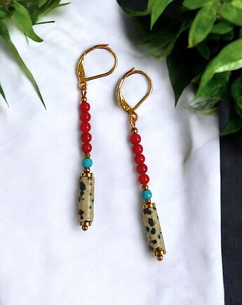 Kolczyki długie : INDIA: jaspis, koral, magnezyt, kaktusia