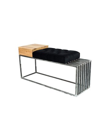 Ławka Pufa Pikowana Czarny Guzik Tapicerowany Stal LPMS-20, EMRA WOOD DESIGN