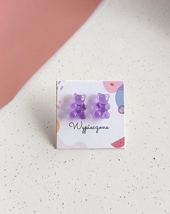 Kolczyki sztyfty fioletowe misie żelki, Wypieczone