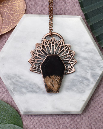 Miedziany wisiorek z agatem palmowym Santa Muerte #315, Metal Earth Jewelry