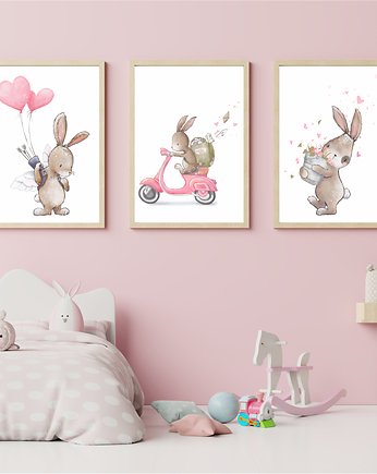 Zestaw 3 plakaty pastelowe króliczki LOVE nr.4, OKAZJE - Prezenty na 18 dla syna