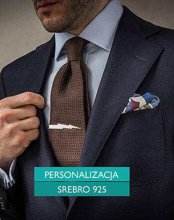 Personalizowana srebrna spinka do krawata PIORUN, OSOBY - Prezent dla kolegi