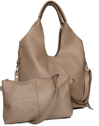 Duża torebka damska z saszetką ze skóry naturalnej na ramię, bagoo