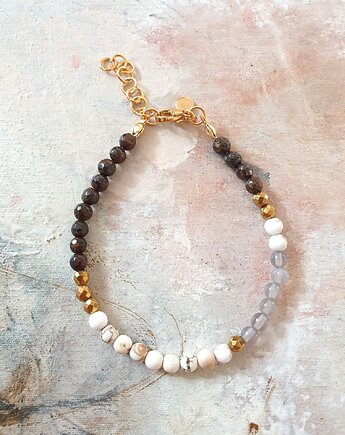 Bransoletka NEO bronzyt, kwarc dymny, howlit, modesign