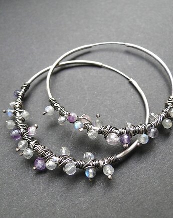 Kolczyki srebrne Labradoryt zamotany, Memero