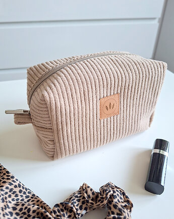 Sztruksowa kosmetyczka kuferek Beżowa, sabi tatka