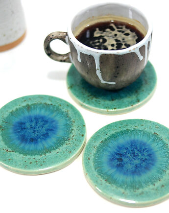 Lazurowe wybrzeże - ceramiczne podstawki pod filiżanki, 10FingersArt
