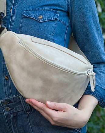 Duża Jasnobeżowa Torebka Nerka damska Skórzana Belveder NX19, Belveder