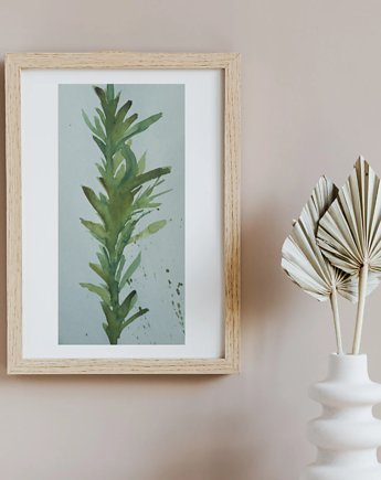 WYPRZEDAŻ SZTUKI! Akwarela Liście oryginalny obraz niebieski papier 10,5x22 cm, Kwitnace