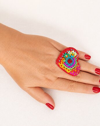Kolekcja Frida - pierścionek kolorowe serce, Mró Soutache
