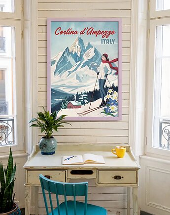 Narty w Cortina di Ampezzo - plakat Włochy, minimalmill