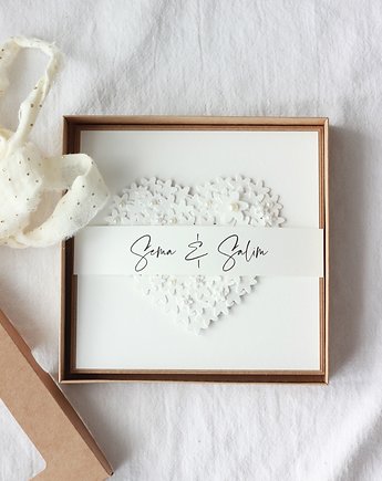Perłowe serce. Elegancka kartka ślubna w pudełku, PAKOWANIE PREZENTÓW - pudełko na prezent