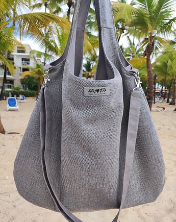Duża torba worek boho szara XXL na ramię, Made by Joan