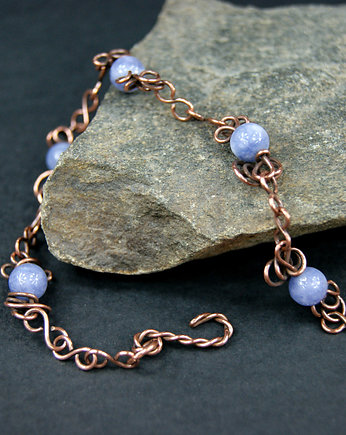 Miedziana bransoletka z angelitem, Blue Pearl Art