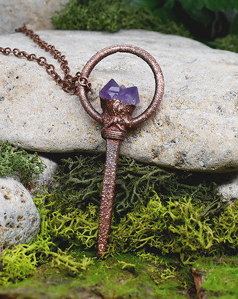 Gwóźdź do trumny / Miedziany wisior z surowym ametystem, Spirit Of Copper