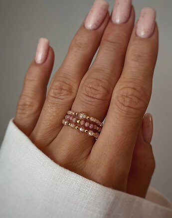 Zestaw Trzech Pierścionków z Kamieni Naturalnych - Cyrkonia, Rodonit, Bring Biżuteria