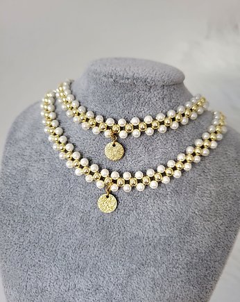 Choker potójny z pereł Classy Pearls +kółeczko, AFRODITTE COLLECTION