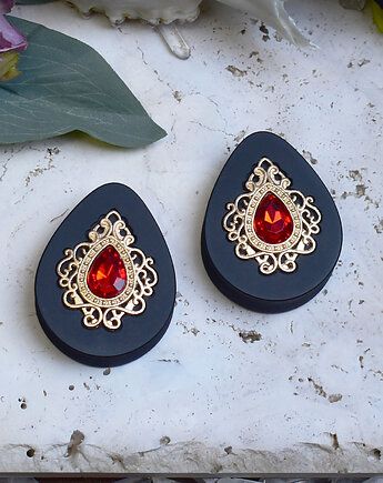 Tunele do uszu 34-60mm / łezki z wiktoriańską ozdobą i kryształkiem, Spirit Of Copper